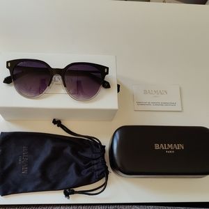 Balmain Paris Black and Silver with Gradient Purple Lens Clubmaster Sunglasses